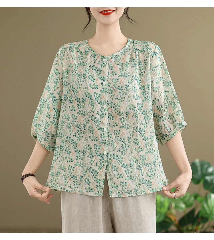 

Новая летняя мода с принтом и круглым вырезом с коротким рукавом, шикарная свободная повседневная пляжная элегантная блузка, рубашки, женские винтажные офисные женские топы