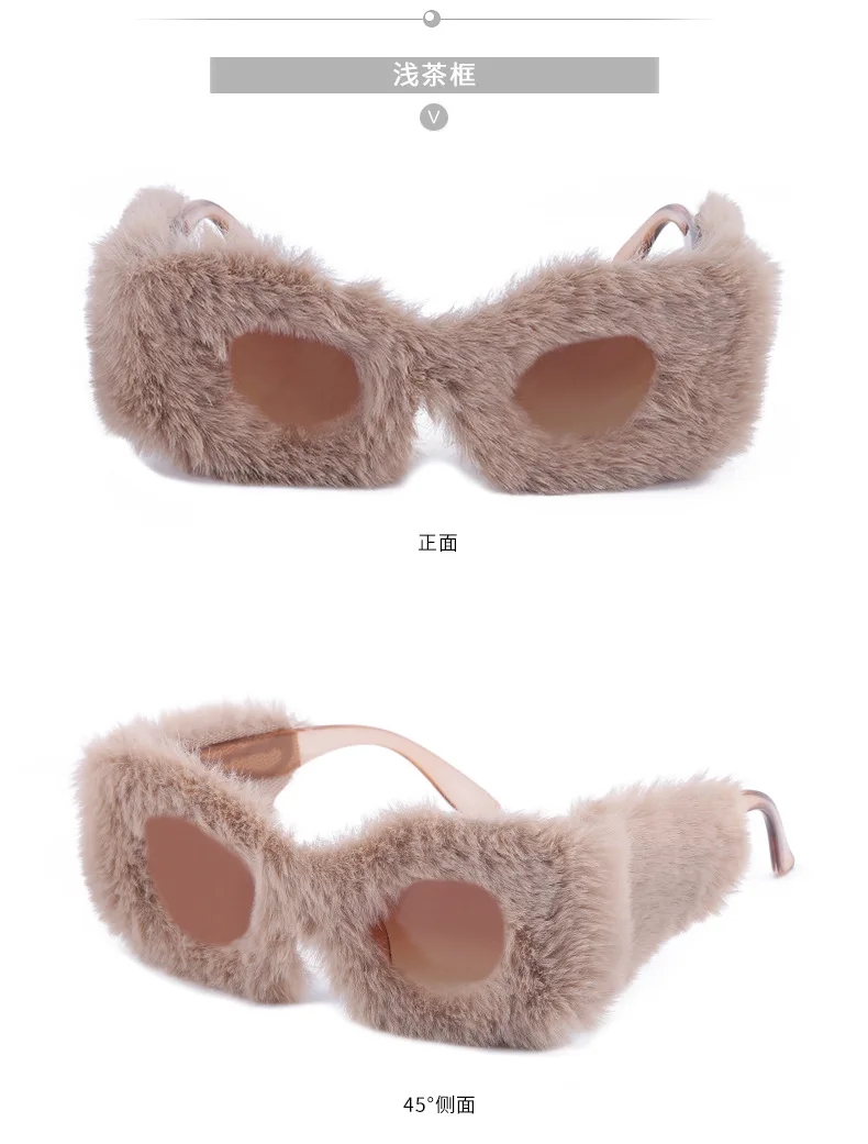 Modische Katzenaugen-Sonnenbrille für Damen 2026 Luxus-Markendesigner Rosa Weiche Fell-Samt-Sonnenbrille für Damen Handgefertigte Plüsch-Brillen – Detail 17