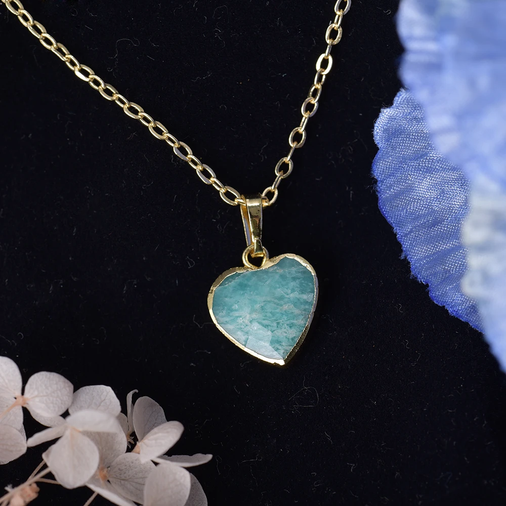 ITSMOS Amazonite Pendant Necklace 14K Gold Plated Energy Gemstone Powerful Healing Heart-shape Necklace for Women Soul Gift