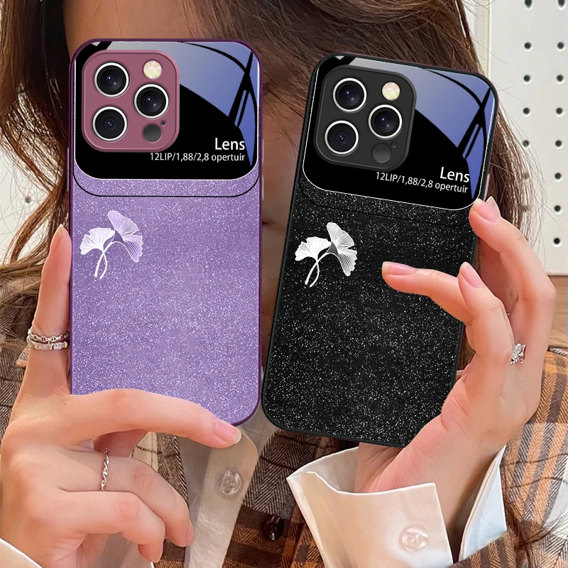 

Gradient silver ginkgo For iPhone 16 E 15 14 13 Plus 12 mini 11 Pro Max XR Xs Max 16E X 7 8 6 6S 2022 Tempered Glass Phone Case