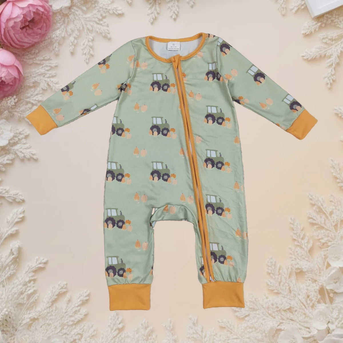 

Fall Newborn Playsuit Baby Boy Romper Long Sleeve Zipper Crewneck Pumpkin Truck Toddler Infant Jumpsuit Kids Fashion Clothes