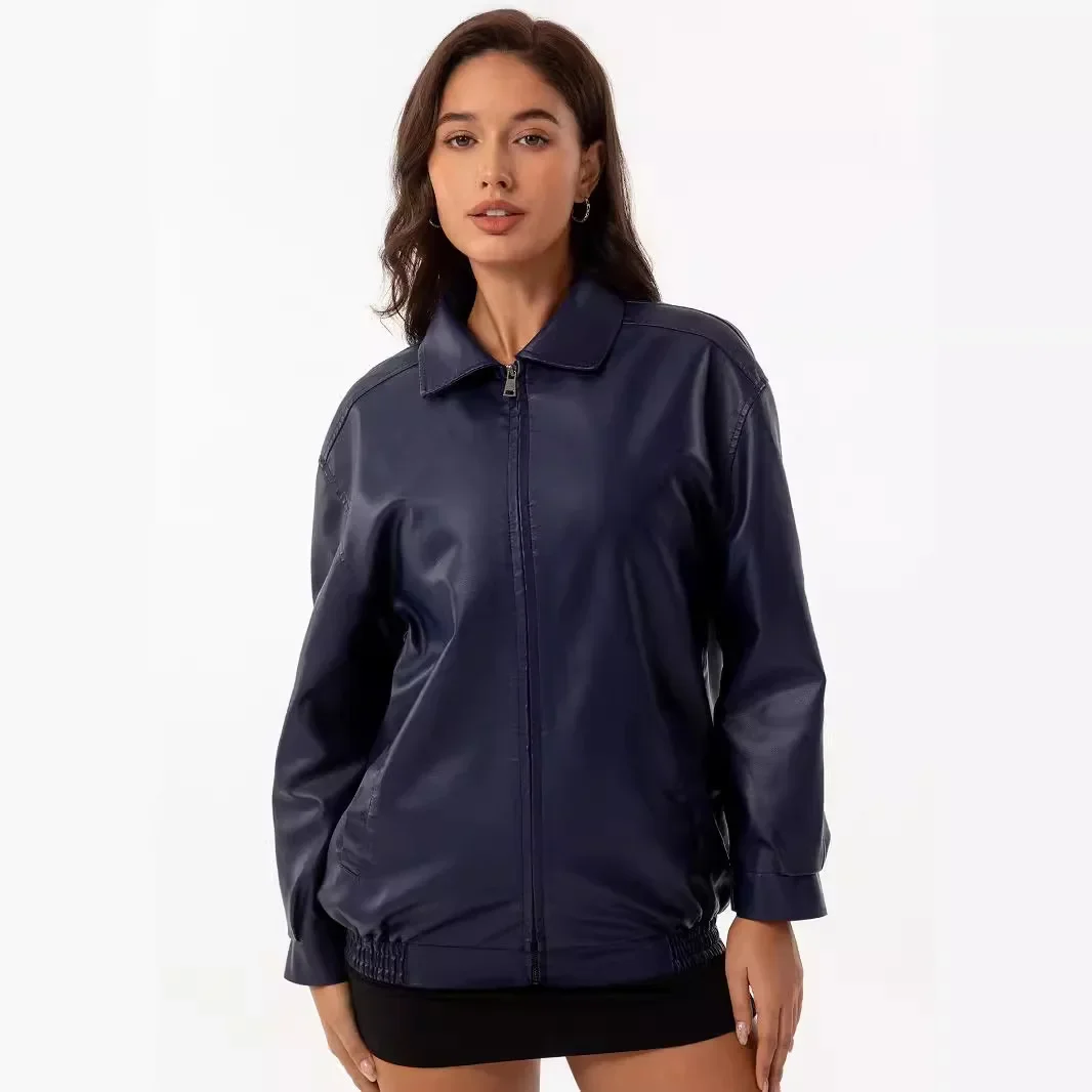 سترة نسائية من الجلد الطبيعي بمشبك فضفاض ومفتوح من الأمام معطف مثير متعدد الاستخدامات لأزياء ربيع الخريف #2