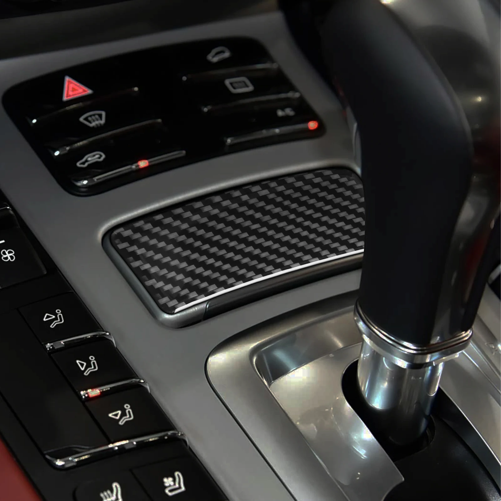 For Porsche Cayenne 958 92A 2011-2017 Carbon Fiber Central Gear Shift Storage Box Panel Cover Car Accessories Decoration Sticker