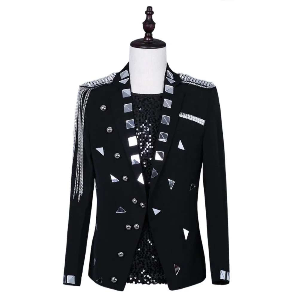 

Men Blazers New Short Design Black Casual Suit Coat Stage Suit Trendy Male Singer Lens Suit