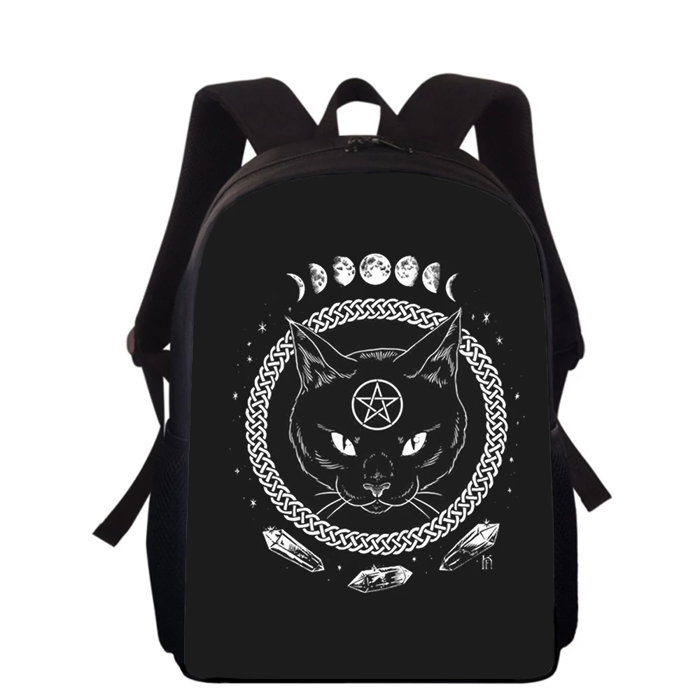 Pentagramm-Rucksack mit dämonischem satanischem Katzenmuster, 3D-Druck, Schultaschen für Jungen, Mädchen, Studenten, 40,6 cm, Sport, Reisen, Picknick, Tagesrucksack