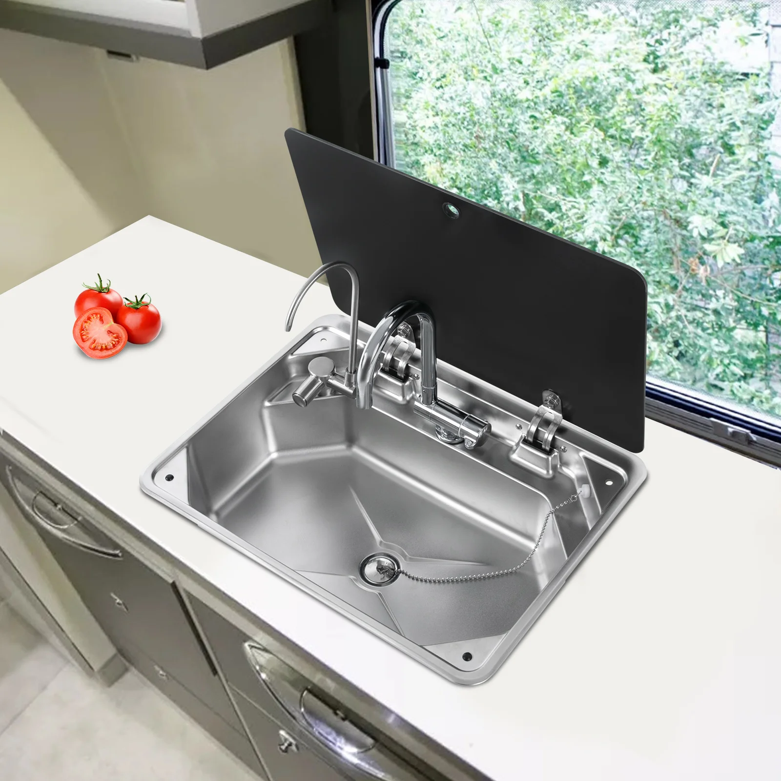 حوض RV من الفولاذ المقاوم للصدأ، تصميم مدمج، سطح سهل التنظيف لفان التخييم والمطبخ والطهي بدون متاعب