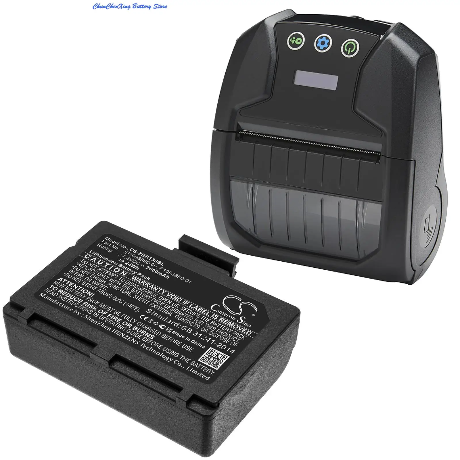 

Cameron Sino 2600mAh/3400mAh Portable Printer Battery P1098850-00, P1098850-01, P1098850-002 for Zebra ZR138