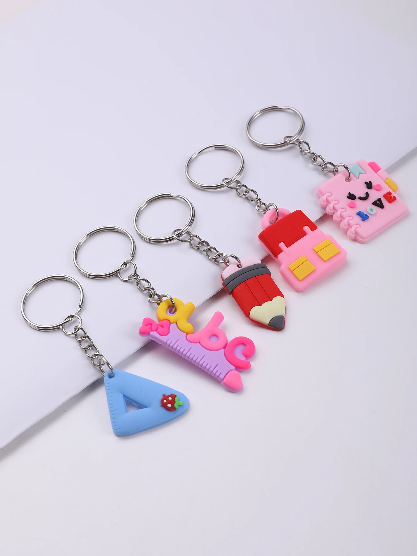 30pcs Cartoon Stationery Keychain, Mini Cute Keyring For Classroom Prizes, Birthday Party Favors Gift Stuffers Supplies