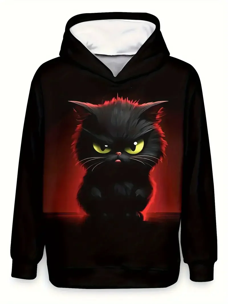 Men's Hoodie Cute Cat Print Sweatshirts For Men Harajuku Hooded Shirt Y2k Pullover Casual Clothes Streetwear Top Men's Clothing