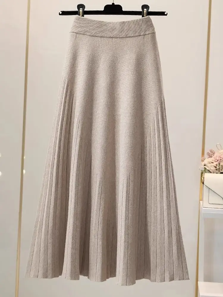 Thickened Knitted Skirt Women\'s Mid-length Skirt All-match A-line Long Skirt Autumn and Winter Mini Plaid E2091