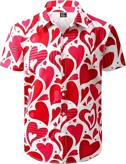 2025 New Amazon Cross border Valentine's Day Short sleeved Shirt for Men and Women, Couple's Shirt, Printed Love Shirt