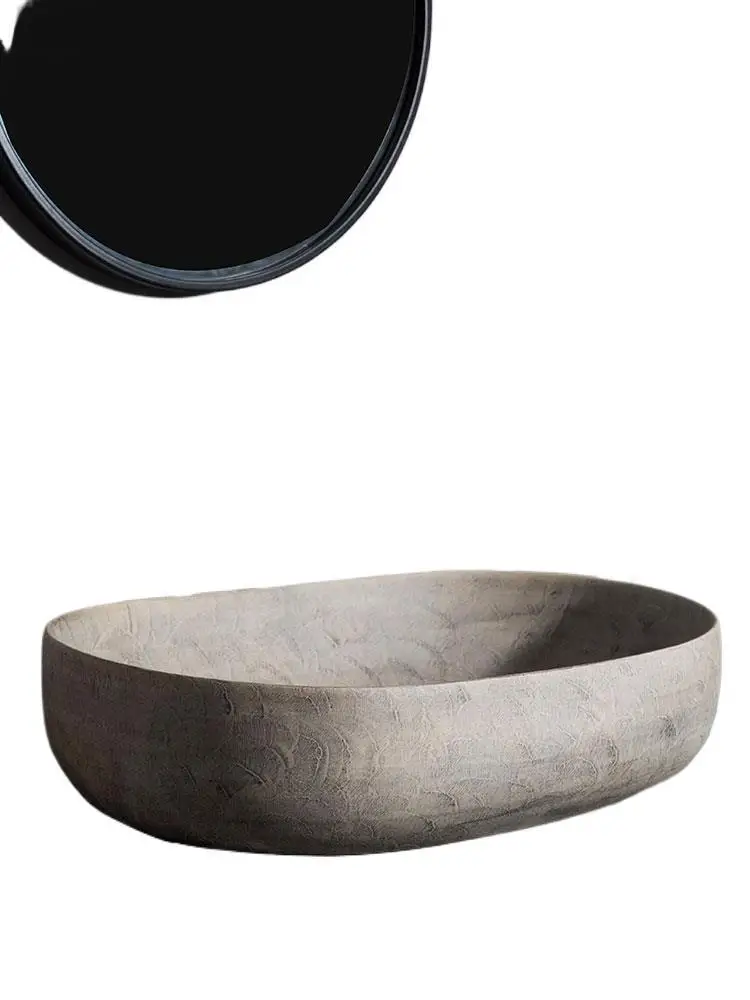 Picture 6: Basin retro courtyard wabi-sabi wind table basin art washbasin household balcony washbasin single basin outdoor creativity