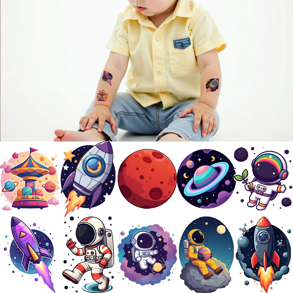 

54 шт., временные татуировки, наклейки космонавта, временные татуировки, космические наклейки для рук, детей и взрослых