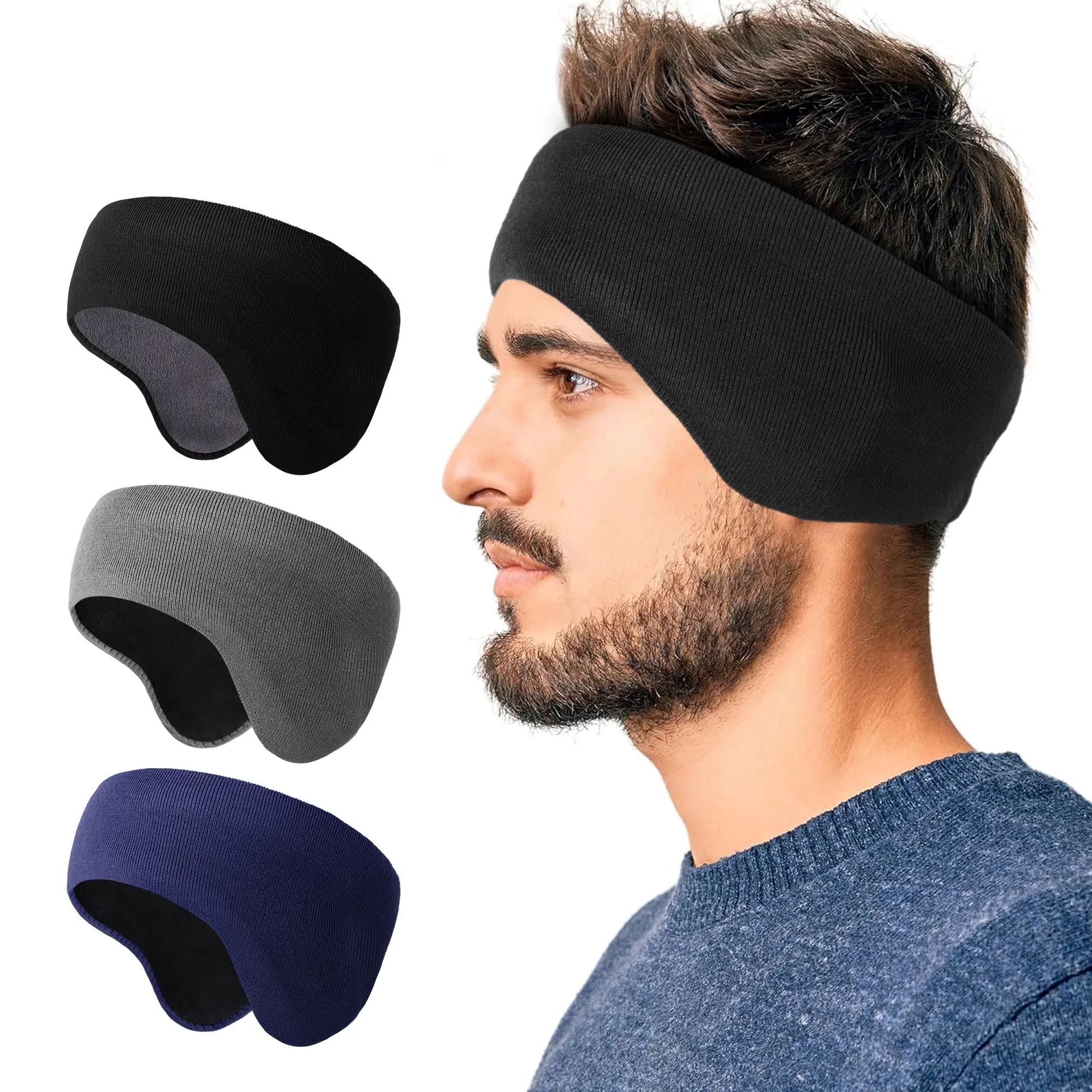Dwuwarstwowe zimowe opaski termiczne Wiatroodporny ocieplacz na uszy Polar Sportowa opaska narciarska Bieganie Kolarstwo Fitness Bandana Opaska do włosów — zdjęcie 2