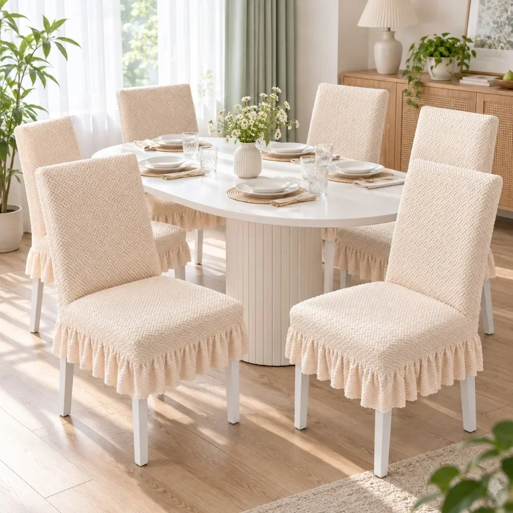 2pcs/4pcs Jacquard Universal Dining Chair Cover Stretch Slipcover Backrest Integrated Skirt Chair Protector for Home Kitchen