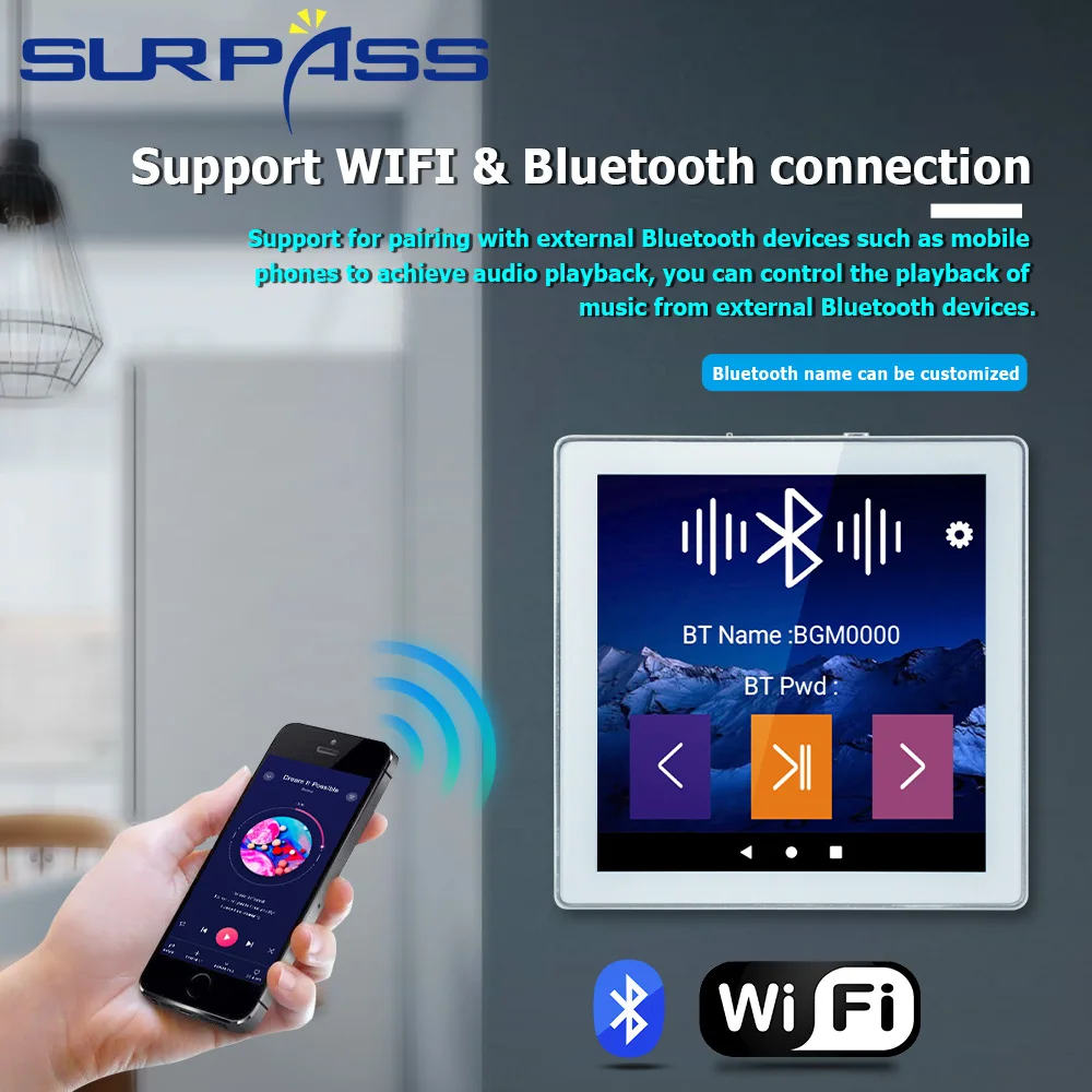 Imagem -02 - Sistema de Áudio Inteligente Android 10.0 Wifi na Parede Amplificador Bluetooth Tela Toque Placa Parede Áudio Gama Completa Kit Alto-falante Teto