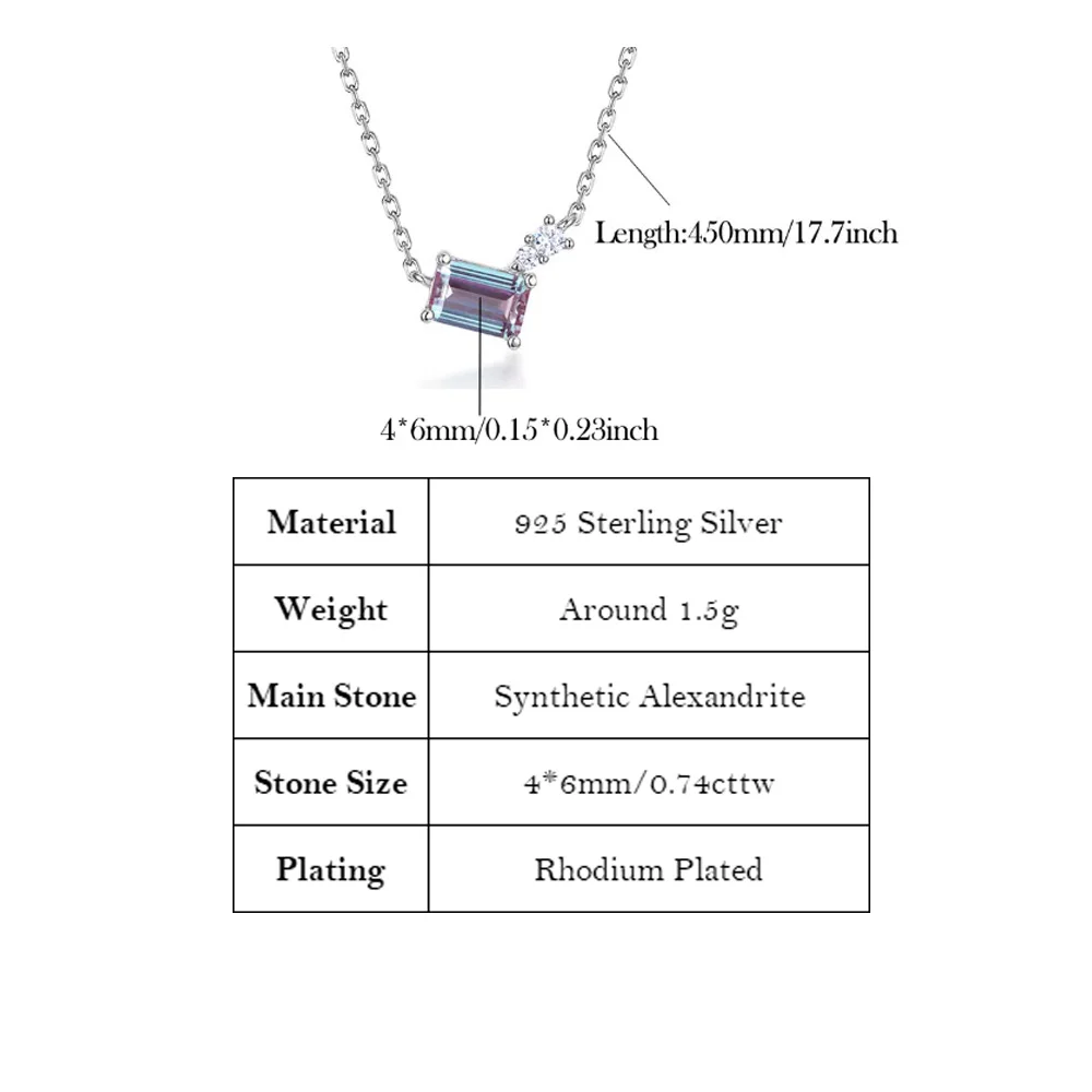 ALLNOEL Alexandrite Pendant for Women 925 Sterling Sliver Color Rectangle Changing Gemstone Anniversary Birthday Gifts Jewelry