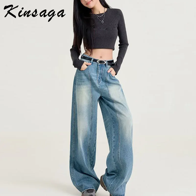 Women Pintuck Twist Banana Jeans Ultra Loose Wide Leg Curved Hip Rigid Bow Jeans Boyfriend Baggy Tapered Denim Pants Trousers