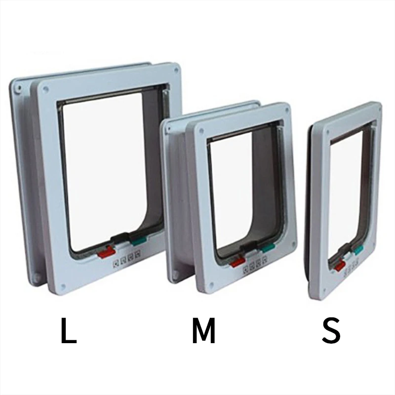 Cat Door Pet Door 4 Way Lockable Security Flap Door For Dog Cat Kitten Wall Mount Door Animal Small Pet Cat Dog Gate