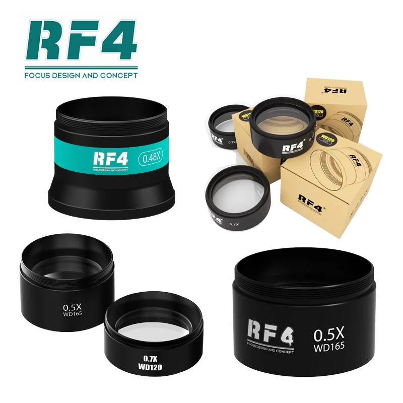RF4 WD165 0.5X 0.7X 0.48X 0.3X Auxiliary Microscope Objects Lens for Trinocular Stereo Zoom Barlow Camera Glass Lens Tools