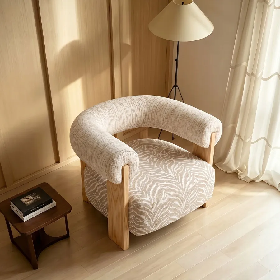 HYS light luxury fabric single sofa chair solid wood legs living room bedroom leisure chair modern simple chair