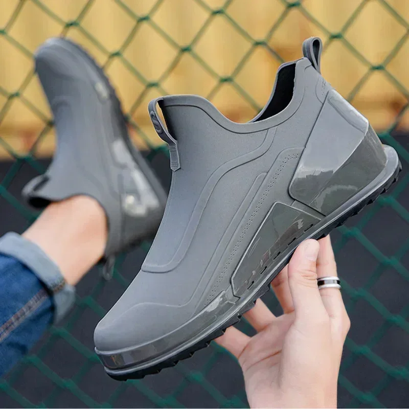 Mens Rain Shoes Outdoor Waterproof Garden Work Shoes Ankle Rubber Galoshes Non-slip Fishing Shoes Rubber Boots Botas Para Lluvia