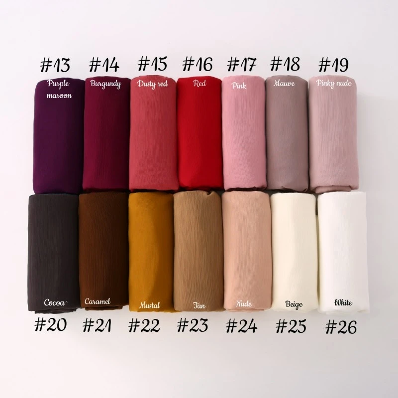 Little Crinkle Chiffon Hijab Good Stitching Solid Plain Scarf High Quality Premium Malaysian Women\'s Scarves Hijabs Long Shawl