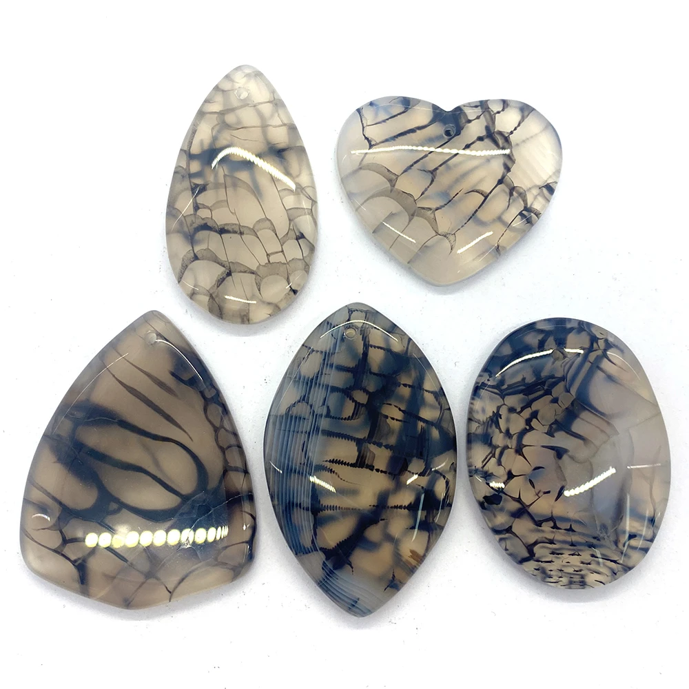 

5pcs/lot Natural Stone Dragon Vein Agate Pendant Black Stripe Crack Healing Aura Pendants for Jewelry Making Necklace Earrings