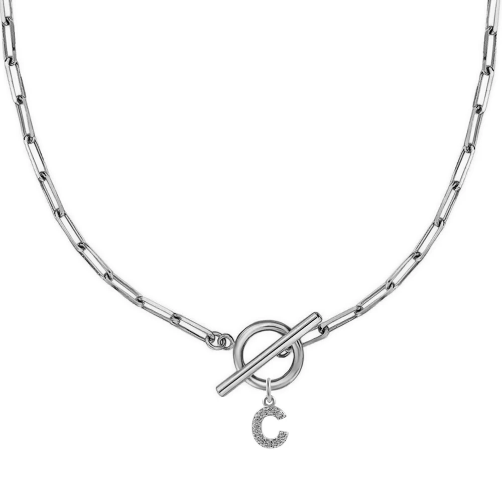 Necklaces for women Stainless Steel Cross Buckle Chain Initial Letter Zircon Pendant Fashion Valentine\'s day Jewelry Gifts
