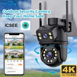 4k wifi ptz kamera dual objektiv 8mp hd ip kamera im freien auto tracking sicherheits schutz cctv überwachung icsee p2p rj45 port