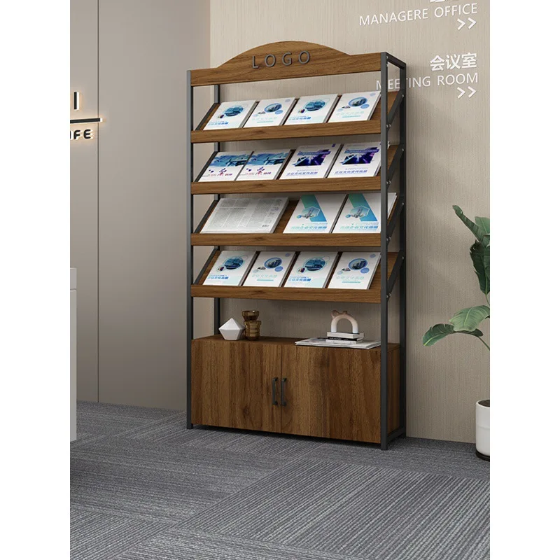 

Newspaper Rack Magazine with Cabinet Display Book Publicity Rack Book and Newspaper Data Floor Shelf Storage