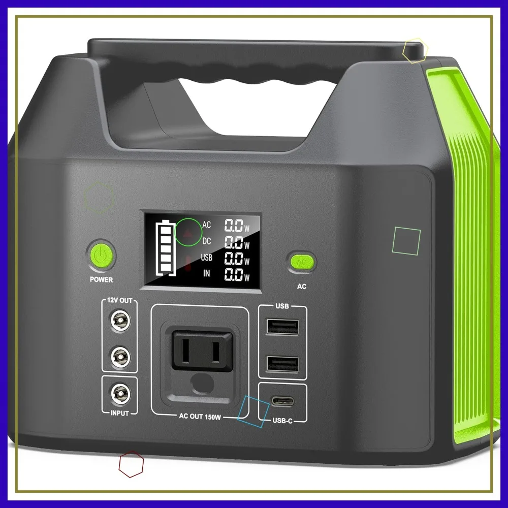 

Portable Power Station, 122.8Wh LiFePO4 Battery with 150W Output, 38,400mAh for Laptop Outdoor Travel Camping Home Emergency