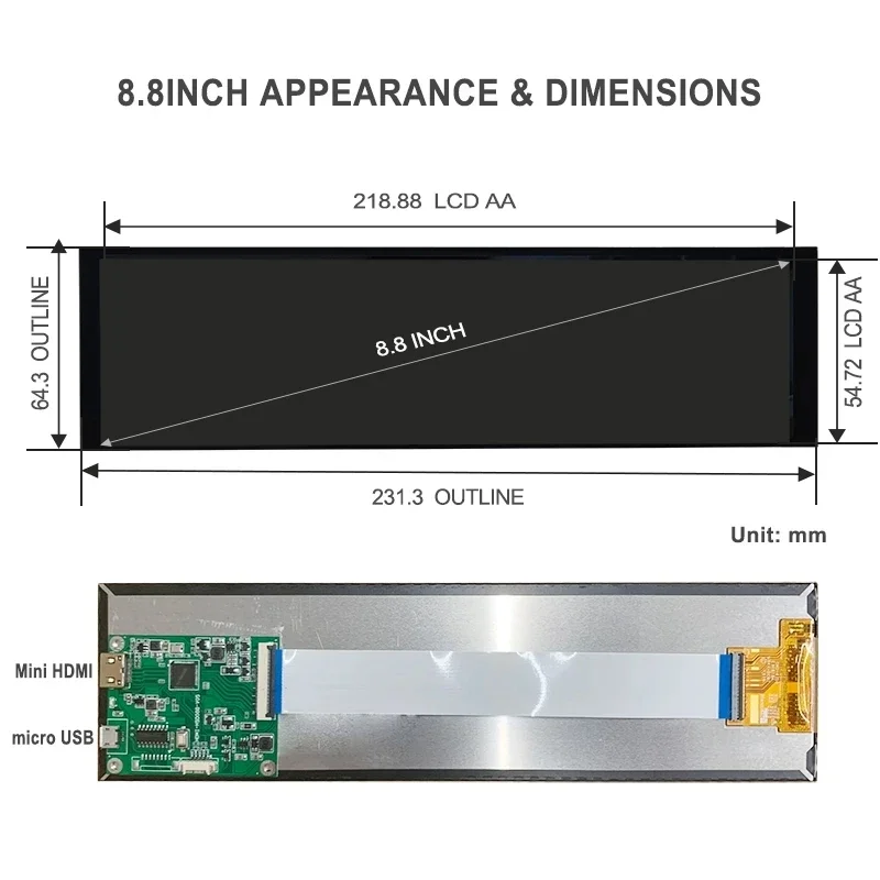 Display a striscia IPS da 8,8 pollici 480x1920 USB mini HDMI HD Secondo schermo LCD Aida64 Monitor Raspberry Pi4 3 2 Windows PC Mac Laptop