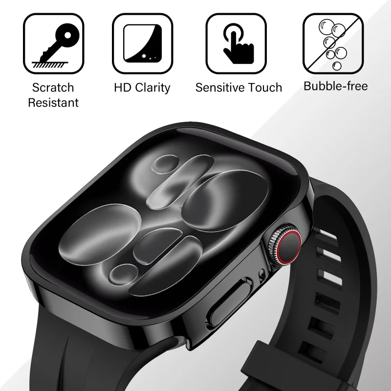 Tempered Glass+Cover For Apple Watch 11 10 9 8 7 46mm 42mm PC Bumper Screen Protector Case iWatch Series 7 6 5 4 SE3 44 40 45mm
