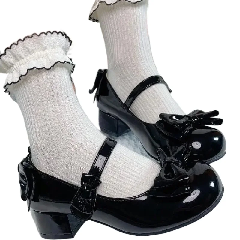 

Fashionable versatile Woman Elegant minimalist Comfortable Cute Round Head Bow Women's Sweet Party Midi Heels Shoes