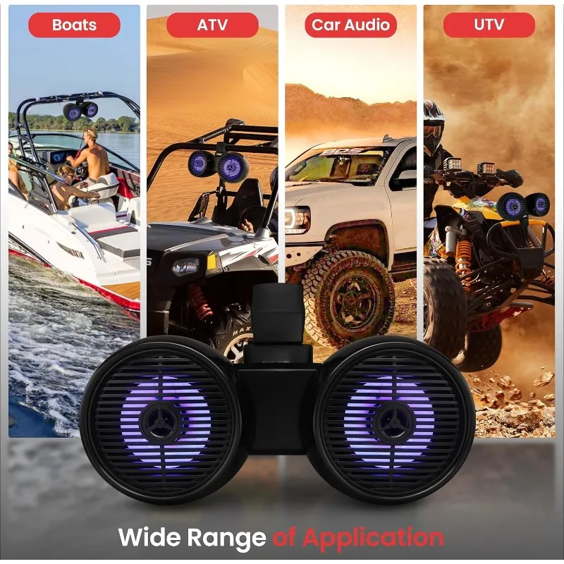 Doppi altoparlanti fuoristrada impermeabili - Sistema audio a torre per wakeboard marino a 2 vie da 6,5" 200 W con luce LED, gamma completa per esterni