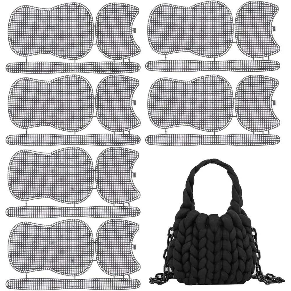 

6Pcs Plastic Mesh Canvas Pads Sheets Bottom Shaper Purse Making Template Crochet Embroidery Black Sheets for Acrylic Yarn
