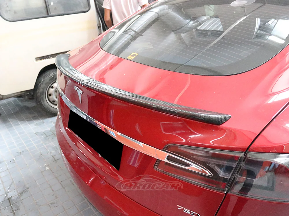 For Tesla Model S 4 Door Sedan Rear Spoiler 2012 - 2020 FRP Unpainted Color / Real Carbon Fiber Rear Spoiler Trunk Boot Wing