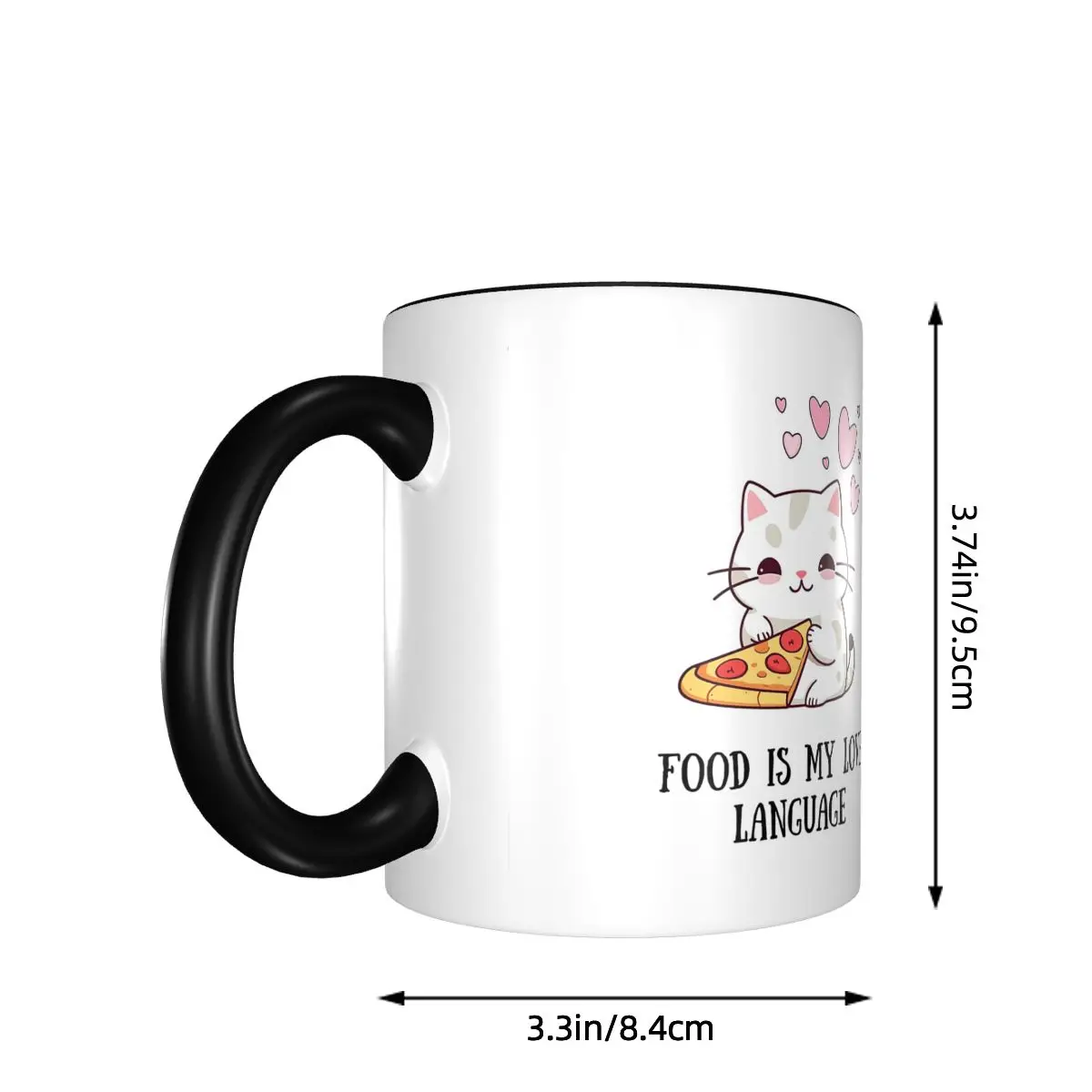 Food Is My Love Language Pizza Kitten Design Mug Funny Ceramic Coffee Cups Tea Mugs Milk Cup Drinkware Gift for Woman Man