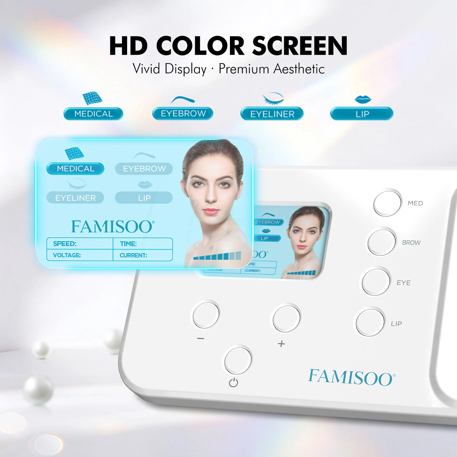 FAMISOO P5 series machine with Panel package includes:1 control panel,1 P5 handpiece,1 adapter,1 power cord,10 single Needles