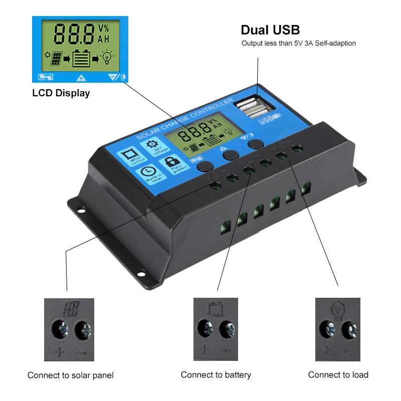 SEP Solar Controller PWM Charger 10A-60A12V/24V Solar Panel Charging and Discharging Anti-Overcharge