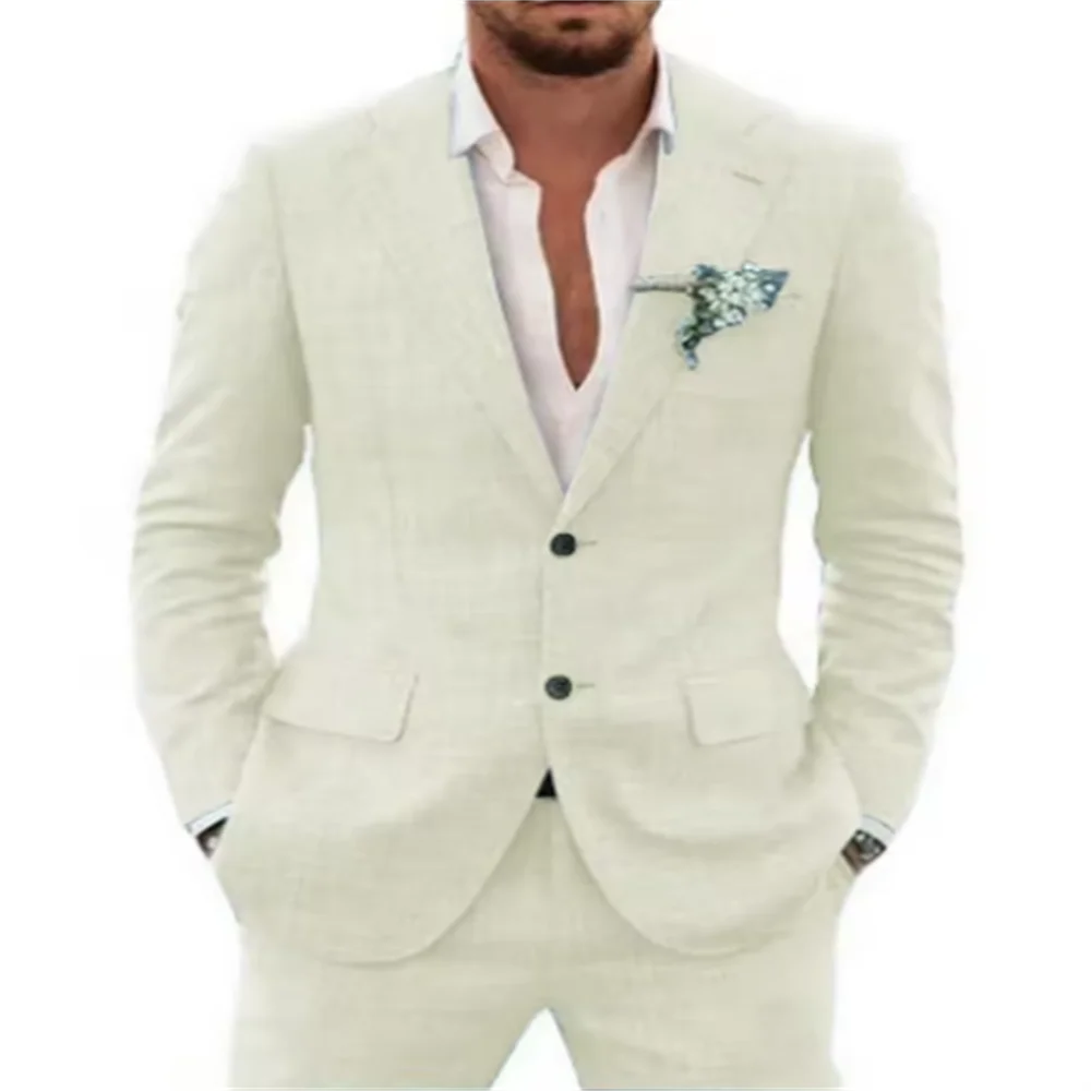 

Pink Linen Men's Suit costume homme mariage 2 Piece party prom Wedding Groom Male Blazer terno masculino slim fit jacket pants
