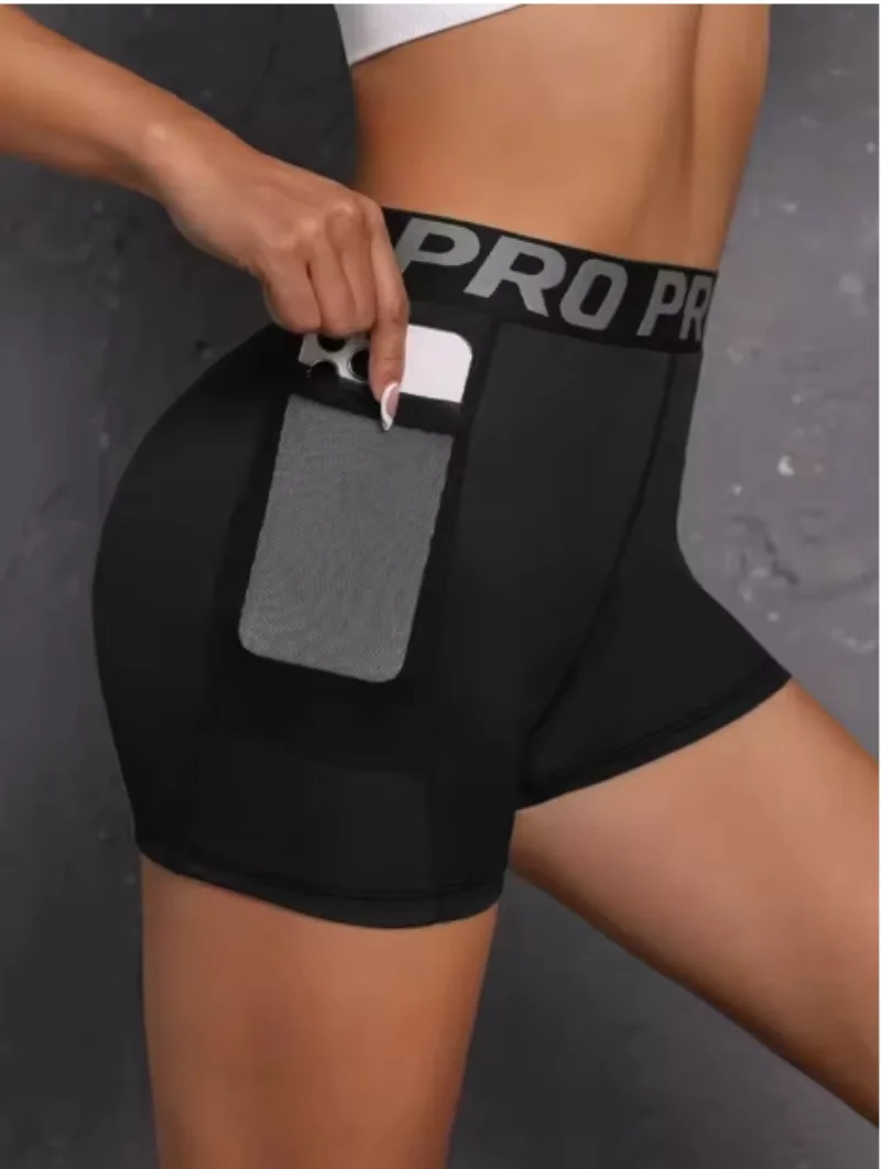 

Women leggings High Waist Letter Waistband Solid Color Sports shorts for Breathable Quick Dry Running Gym Tennis Workout Shorts