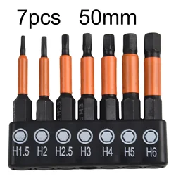 7pc 50mm Hex Screwdriver Bit Set Alloy Steel Magnetic Driver Screw 1/4'' Hex Shank Hex Head Wrench Drill Bit Repair Tool H1.5-H6