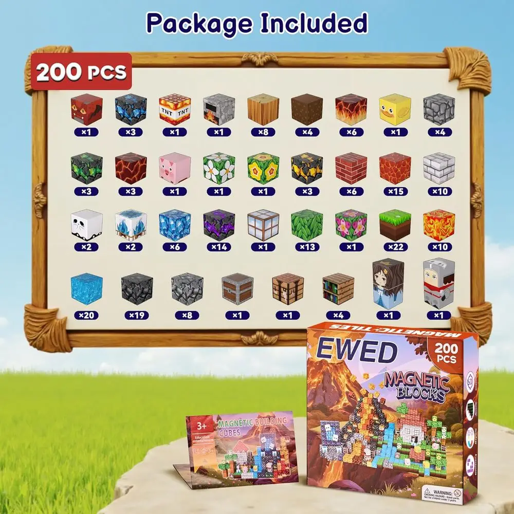 STEM 200-Piece Magnetic Building Blocks Set for Kids, Ideal for Ages 3-12, Great for Birthdays - Forest Theme