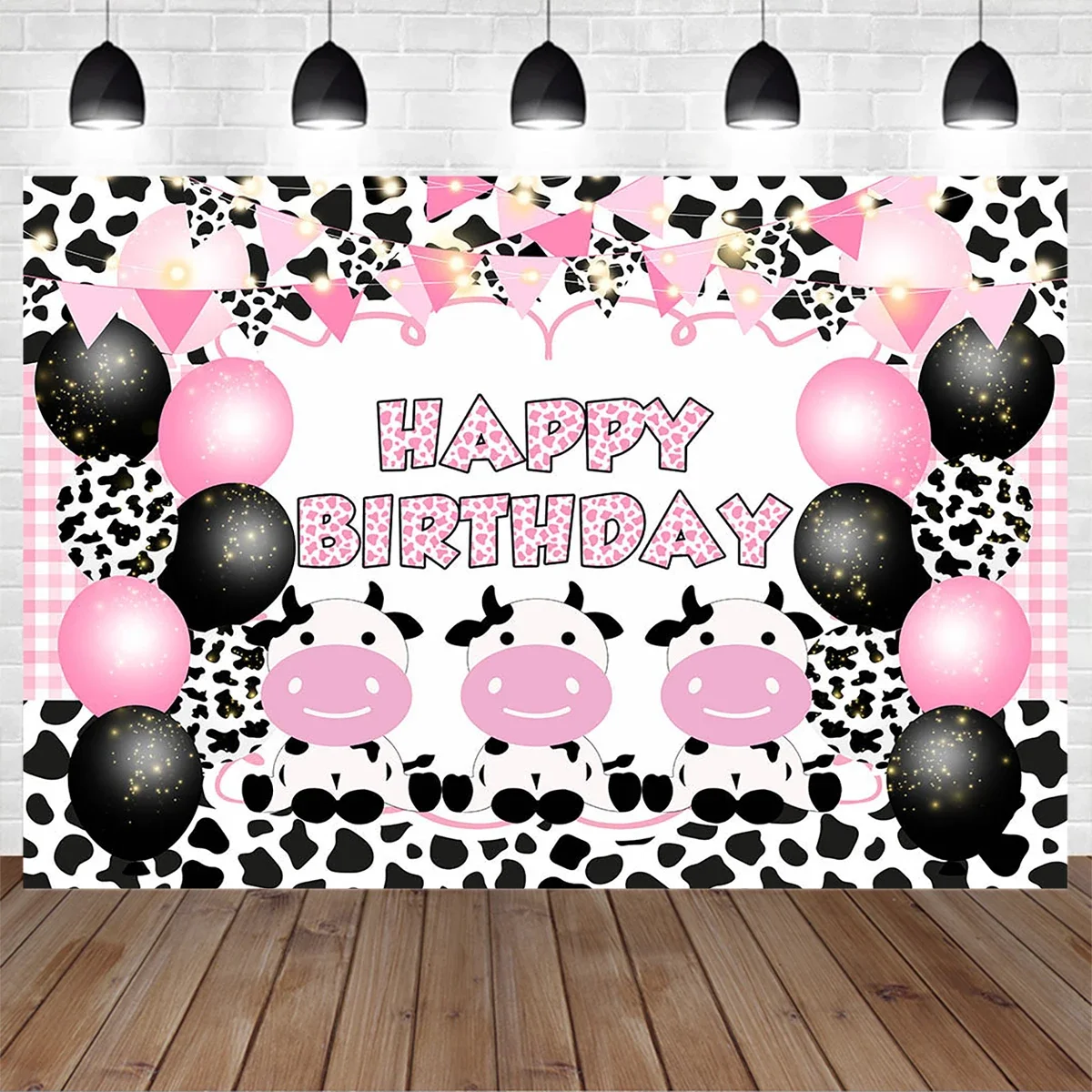 

Mocsicka Cow Baby Birthday Party Decor Balloon Streamer Farm Background Pink Black Newborn Kid Portrait Photography Backdrop