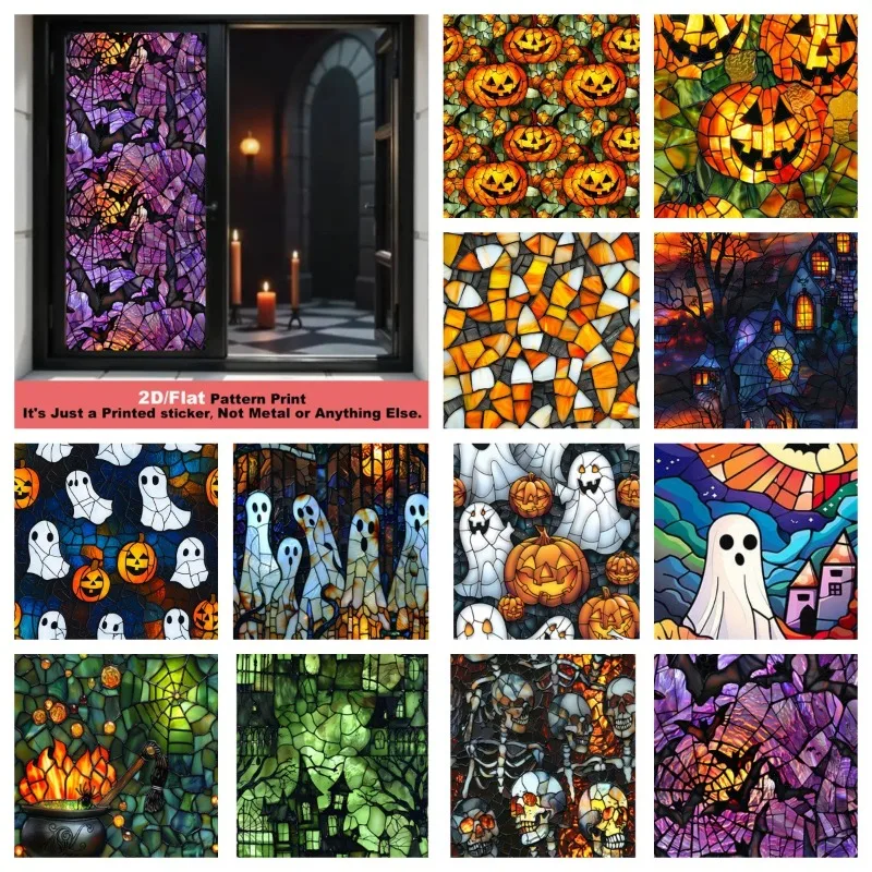 45x100cm Window Privacy Film Adhesive Film Halloween Bat Pumpkin Door Sticker Curtain Window Glass Film Sticker