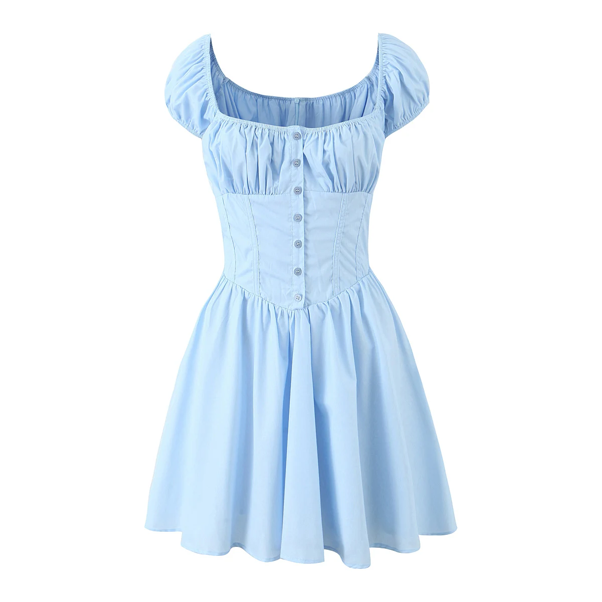 Luxury Dresses Women 2024 Summe Short Dress Sexy Frenchy Mini Dress Button Up Short Sleeve Elegant Cotton Dresses Ruched Blue