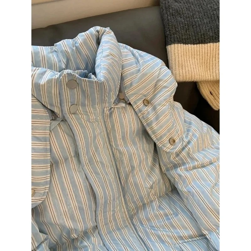 Women's Winter Tops Jacket Cotton Coat Striped Hooded Thickened Warm Vintage Simple Comfortable Leisure Fashion Niche Versatile