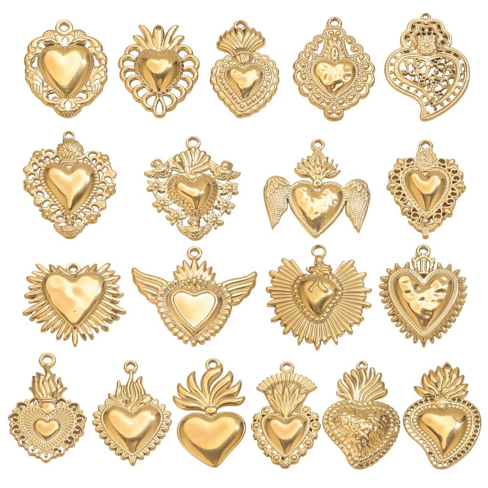 

5PCS Stainless Steel Gold Bohemian Heart Pendant for DIY Jewelry Making Earring Necklace Connector Accessorie Material Wholesale